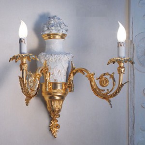 Casa Padrino lámpara de pared doble barroco de lujo oro / blanco A. 55 cm - Hecho en Italia Casa Padrino lámpara de pared doble barroco de lujo oro / blanco A. 55 cm - Hecho en Italia