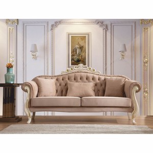 Prunkvolles Luxus Barock Wohnzimmer Sofa Hellbraun Weiß Gold
