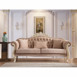 Casa Padrino sofá de salón barroco de lujo marrón claro / blanco / oro 210 cm - Muebles de estilo barroco