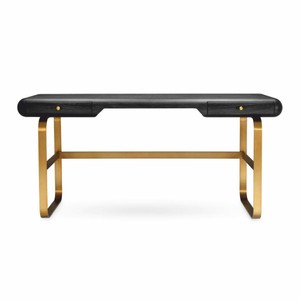 Casa Padrino Luxus Schreibtisch mit 2 Schubladen Schwarzgrau / Messing 165 cm - Büro Möbel