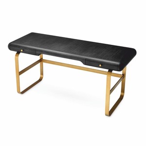 Casa Padrino Luxus Schreibtisch mit 2 Schubladen Schwarzgrau / Messing 165 cm - Büro Möbel
