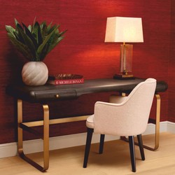 Casa Padrino scrivania di lusso con 2 cassetti nero grigio / ottone 165 cm - Mobili per ufficio