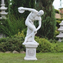 Casa Padrino scultura Art Nouveau del giardino lanciatore di dischi bianco / grigio A. 93 cm