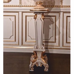 Prunkvolle Luxus Barock Massivholz Säule Weiß Gold Silber