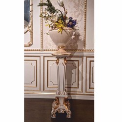Prunkvolle Luxus Barock Massivholz Säule Weiß Gold Silber