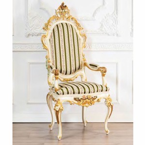 Casa Padrino Chaise de Salle à Manger Baroque de Luxe avec Accoudoirs Vert / Blanc / Or H. 137 cm - Fabriquée en Italie