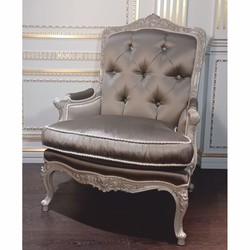 Casa Padrino luxury baroque living room armchair with rhinestones gray  - Made in Italy