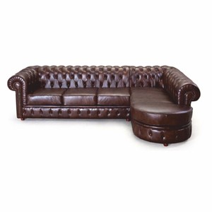 Luxus Chesterfield Leder Echtleder Ecksofa Dunkelbraun