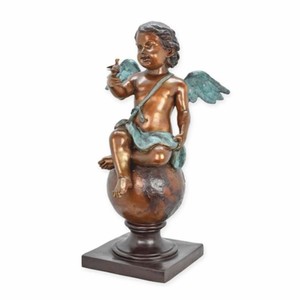 Casa Padrino sculpture décorative en bronze Art Nouveau ange avec oiseau bronze / turquoise antique / gris H. 93 cm