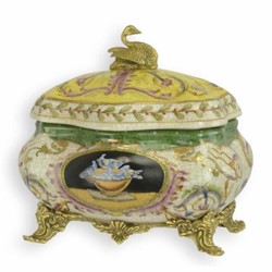 Barock Porzellan Teedose mit Deckel Bunt Messing