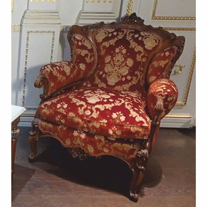 Casa Padrino luxury baroque living room armchair bordeaux red pattern / brown - Made in Italy