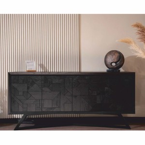 Luxus Massivholz Sideboard mit 4 Türen Schwarz