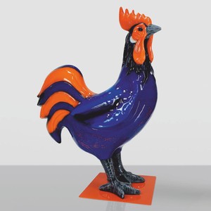 Casa Padrino XXL decorative sculpture rooster blue / black / orange H. 180 cm - Huge garden decoration figure