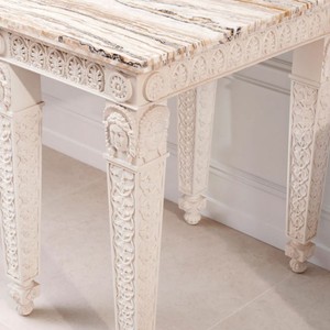 Casa Padrino Luxus Barock Mahagoni Konsole mit Marmorplatte Antik Weiß / Weiß 214 cm