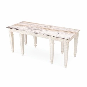 Casa Padrino Luxus Barock Mahagoni Konsole mit Marmorplatte Antik Weiß / Weiß 214 cm