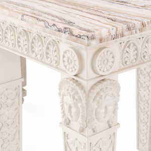 Casa Padrino Luxus Barock Mahagoni Konsole mit Marmorplatte Antik Weiß / Weiß 214 cm