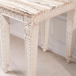 Prunkvolle Luxus Barock Mahagoni Konsole mit Marmorplatte Antik Weiß Weiß