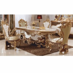 Prunkvolles Luxus Barock Esszimmer Stuhl 6er Set Weiß Grün Bunt Braun Gold