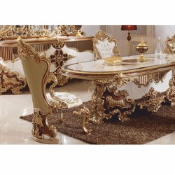 Prunkvolles Luxus Barock Esszimmer Stuhl 6er Set Weiß Grün Bunt Braun Gold