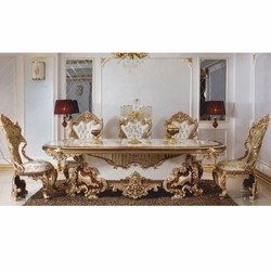 Prunkvolles Luxus Barock Esszimmer Stuhl 6er Set Weiß Grün Bunt Braun Gold