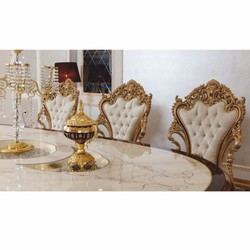 Prunkvolles Luxus Barock Esszimmer Stuhl 6er Set Weiß Grün Bunt Braun Gold