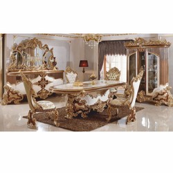 Prunkvolles Luxus Barock Esszimmer Stuhl 6er Set Weiß Grün Bunt Braun Gold