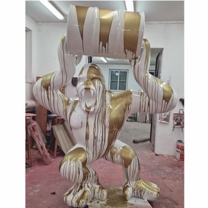 Casa Padrino XXL sculpture gorilla monkey with barrel white / gold H. 250 cm - Garden decoration