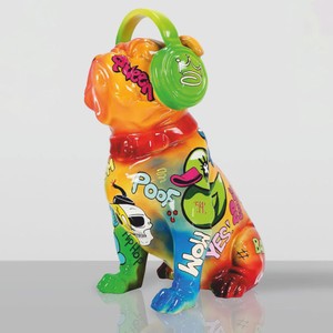 Casa Padrino decorative sculpture dog bulldog with headphones colorful H. 120 cm