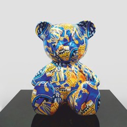 Luxus Deko Figur Skulptur Teddybär Blau Gelb