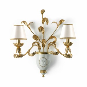 Casa Padrino lámpara de pared doble barroco de lujo blanco / oro 59 cm - Hecho en Italia