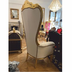 Casa Padrino baroque faux leather throne armchair and rhinestones white / gold H. 182 cm