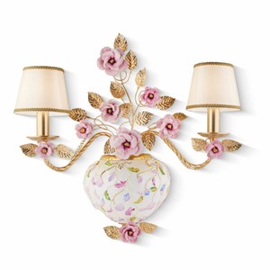 Casa Padrino lámpara de pared doble de porcelana de lujo colorida / oro / beige A. 55 cm - Hecho en Italia