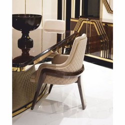 Casa Padrino chaise de salle à manger Art Déco de luxe avec accoudoirs beige / marron foncé / or
