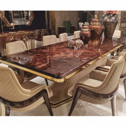 Casa Padrino chaise de salle à manger Art Déco de luxe avec accoudoirs beige / marron foncé / or