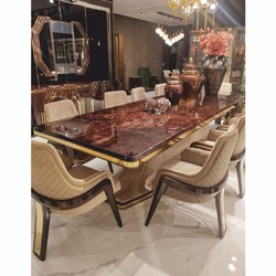 Casa Padrino chaise de salle à manger Art Déco de luxe avec accoudoirs beige / marron foncé / or