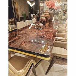 Casa Padrino chaise de salle à manger Art Déco de luxe avec accoudoirs beige / marron foncé / or