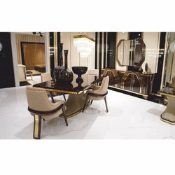 Casa Padrino chaise de salle à manger Art Déco de luxe avec accoudoirs beige / marron foncé / or