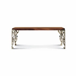 Rechteckiger Luxus Barock Esstisch Braun Silber