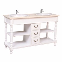 Casa Padrino armoire lavabo double de style campagnard avec 2 vasques blanc / naturel 150 cm