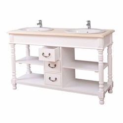 Casa Padrino armoire lavabo double de style campagnard avec 2 vasques blanc / naturel 150 cm