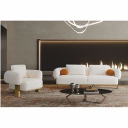 Casa Padrino luxury living room & hotel sofa white / gold 250 cm - Luxury furniture