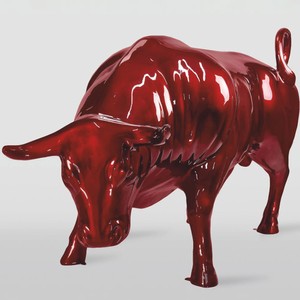 Casa Padrino XXL decorative sculpture bull metallic red 235 cm - Garden figure