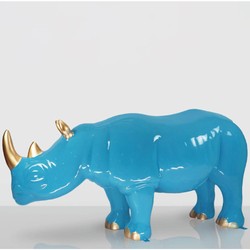 XXL Deko Skulptur Figur Nashorn Hellblau Gold