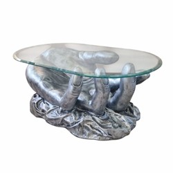 Casa Padrino mesa de centro de diseño de mano con tapa de vidrio plata antigua 80 cm