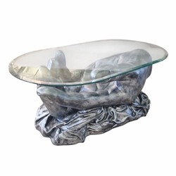 Casa Padrino mesa de centro de diseño de mano con tapa de vidrio plata antigua 80 cm
