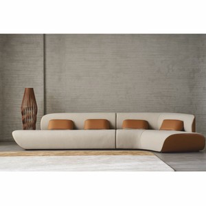 Casa Padrino canapé d'angle de luxe gris clair / marron 402 cm - Meubles de salon et d'hôtel
