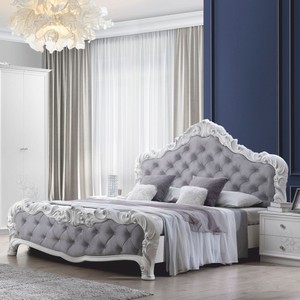 Casa Padrino lit double baroque de luxe gris / blanc - Meubles de chambre baroque