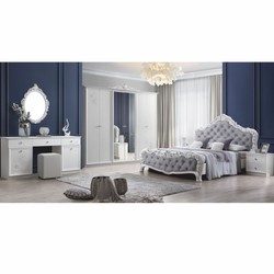 Prunkvolles Luxus Barock Doppelbett Grau Weiß