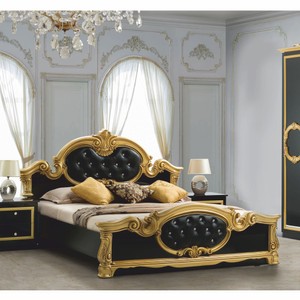 Casa Padrino lit double baroque de luxe avec strass noir / or - Meubles de chambre