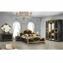 Casa Padrino lit double baroque de luxe avec strass noir / or - Meubles de chambre
